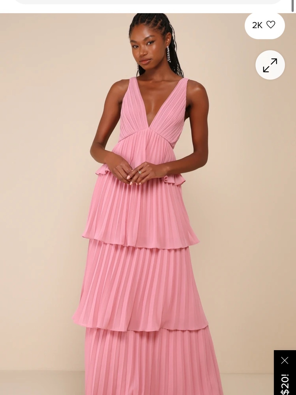 Lulu's Pink Pleated Tiered V-Neck Maxi Dress